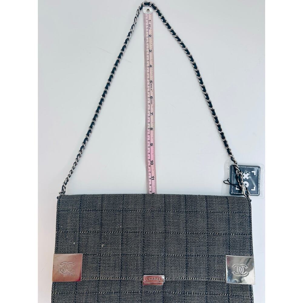 Chanel Vintage Denim Grey Chocolate Bar Flap Shoulder Bag SHW Series 7 Gray CoA - Picture 10 of 10